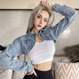 Damenjacken BF Slim Cropped Frauen Y2k Design Jeans Mantel Retro Hip Hop Denim Crop Unregelmäßige Sexy Streetwear Kurze Tops Oberbekleidung