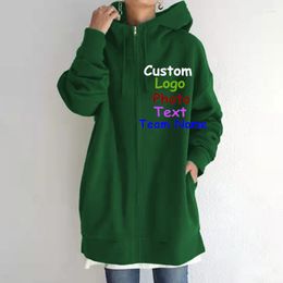 Women's Hoodies Autumn Winter Personality Street Zipper Hooded Long Style Plus Velvet Hoodie Woman To Customize Your LOGO