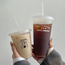 Water Bottles Cute Bottle For Coffee Juice Milk Tea Kawaii Plastic Cold Cups With Lid Straw Portable Reusable Drinking BPA Free