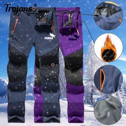 Men's Pants Men Women Winter Fleece Warm Brand Print Outdoor Snow Camping Hiking Windproof Ski Waterproof Breathable Trousers