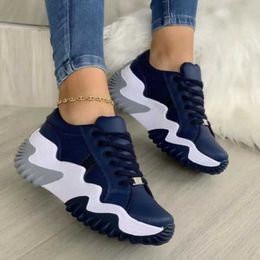 Dress Shoes 2022 New Ladies Sneakers Lace Up Wedge Heel Vulcanised Shoes Thick Sole Casual Shoes Large Size 43 Women Shoes Zapatos De Mujer J230806