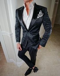 Men's Suits Black Men Peaked Lapel Prom Slim Fit Blazer Jacket Tuxedos Groom Wedding 2 Piece Costume Mariage Homme