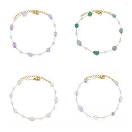 Anklets 316L Stainless Steel Bohemian Purple Crystal Stone For Women Girls Beach Anklet Jewellery Birthday Gift Drop