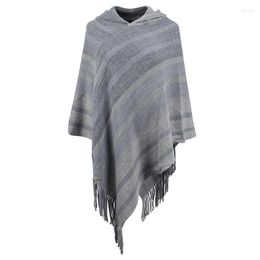 Scarves 2023 Autumn Winter Knitted Tassel Hooded Poncho Women Stripe Shawl Wrap Loose Pullover Scarf Female Sweater Cape Over Coat