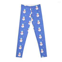 Active Pants Blue And Red Snowman Outdoor Inspired Christmas Pattern Leggings Leggings?Women