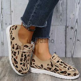 Dress Shoes Knitted Leopard Sneakers Woman Comfortable Slip-on Mesh Flats Ladies Summer Breathable Net Sport Shoes J230806