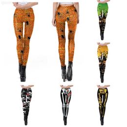 Theme Costume 3D Digital Print Halloween Leggings Gothic Skull Spider Punk Women Legging Retro Pumpki Elastic Leggins L230804