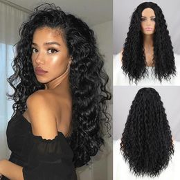 Black Wine Red Blond Split Afro Wig Long Curly Wig Natural Synthetic Hair for Ladies Party Ladies Bob Wig