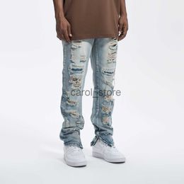 Men's Jeans Ripped Jeans Men Half Zip Loose Thin Summer Straight-leg Skinny High Street Casual Distressed Destroy Solid Hole Denim Pants J230806