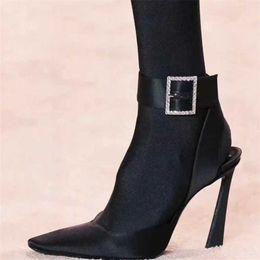 Sandals High Quality Black Silk Fabric Designer Shoes High Heels Women Pumps 2023 Ladies Wedding Shoes Spring Stiletto Women's Sandals J230806