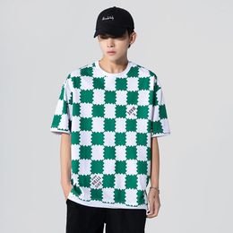 Men's T Shirts Men Cotton Summer Tshirt Plaid Fashion Hiphop Loose Casual Daily Wear Male Young Soft Trendy Art Tops Tees