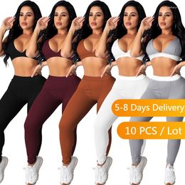 Women's Two Piece Pants Bulk Items Wholesale Lots Ribbed Set Women Summer Workout Bra Crop Top Legging Gym Sexy Bodycon Outfits 2023