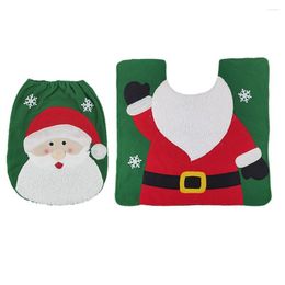 Toilet Seat Covers Christmas Cover Mat Set Snowman Santa Elk Print Floor Bathroom