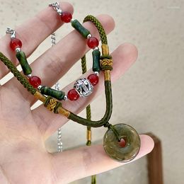 Chains Vintage Chinese Style Jade Donut Pendant Beaded Necklace For Women Luck Bamboo Joint Unusual Beads Chain Jewelry