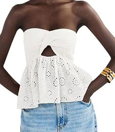 Party Dresses Women Twist Knot Knit Bandeau Embroidery Strapless Off Shoulder Backless Hollow Crop Tank Corset Top