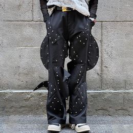 Men's Pants Autumn Heavy Industry Rivet Metal Decoration Flare Darkwear Motorcycle Safari Style Techwear Trousers 12Z1828