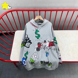 Autumn Winter Casual Gray Hand-Painted Card Cattle Racing Car Graffiti Sweatshirts Pullover Men Women Hoodie T230806