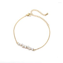 Link Bracelets Trendy Luxury Shine Zircon Buckle For Women Bracelet CZ Crystal Gold Colour Stainless Steel Pulseras Brasselet Mother's Day