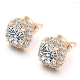 Stud Earrings Mirco Pave Zirconia Squares For Women Classic Rose Gold Color Jewelry Gifts To Girls Wholesale E042