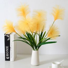 Decorative Flowers 3Heads Artificial Pampas Grass Leaf Stem Fake Reed Flower Plant For Home Living Room Decorations Wedding Bouquet