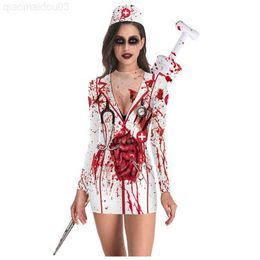 Theme Costume Halloween Horror Role Blood Nurse Short Pack Hip Short Dress Cosplay Zombie Nurse Uniform Come L230804