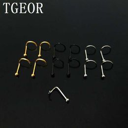 Nose Rings Studs Free shipping Hot wholesale 20G pcs titanium plated multi Colours nose stud Stainless Steel fish tail shaft piercing nose ring L230806