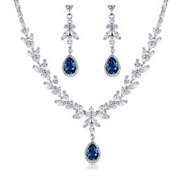 Wedding Jewelry Sets WEIMANJINGDIAN Brand Blue Teardrop and Marquise Cut Cubic Zirconia CZ Crystal Necklace Earrings Bridal Set 230804