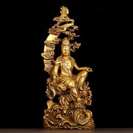 Decorative Objects Figurines Pure Copper Guanyin Ornaments Shuiyue Guanyin Bodhisattva's Home Office Trumpet Dedicated To Buddha Statue Nanhai Guanyin 230804