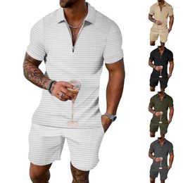 Men's Tracksuits 2023 Mens Suits Short Sleeve Shorts Summer Small Chequered Casual Loose Half Zip Lapel Set Men