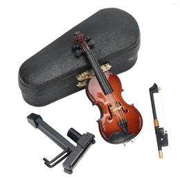 Necklace Earrings Set Mini Violin Model Miniature Musical Instrument Toy With Stand Case Craft Decorations Home Decoration Accessories