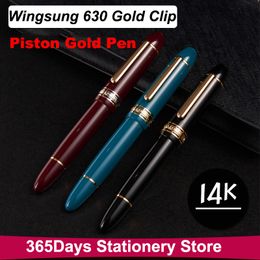 Fountain Pens Yongsheng 630 Fountain Pen 14K Gold Nib Wave Long Knife Nib Piston Gold Clip Resin Pen Stationery Business Writing Gifts 230804