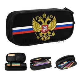 Pencil Bags Pencil Bags Coat Of Arms Of Russia Pencil Cases for Girls Boys Large Capacity Russian Flag Pen Bag Box Stationery J230806