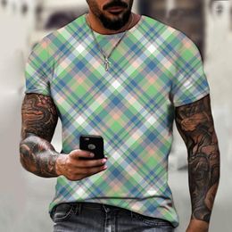 Men's T Shirts O Neck T-shirts Plaid Stripe Pattern 3D Printed Hip-hop Beach Fashion Luxury Harajuku Oversized T-shirt Funny Summer