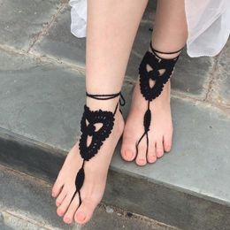 Anklets 14 Colors Beach Wedding Crochet Barefoot Sandals Nude Shoes Foot Jewelry Victorian Lace Bridal Anklet Accessories