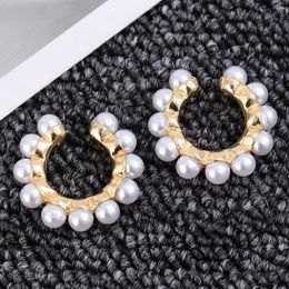 Backs Earrings Alloy Ear Clips Simple Fashionable Sweet Creative Bead For Woman (White)