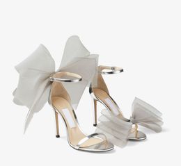 Hochzeitskleid-Sandale für Damen, High Heels, Aveline, 100 mm Absatz, Mesh-Schleifen, offene Zehen, Slingback-Sandalen, Luxus-Designer, mit Box, EU35–43