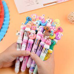 Wholesale Flamingo Unicorn Cartoon Pen Retractable Kawaii Rainbow Gel Shuttle Ballpoint Pens Liquid Ink Pens Supplies Office Gifts Kids Stationery 10-Color-In-1