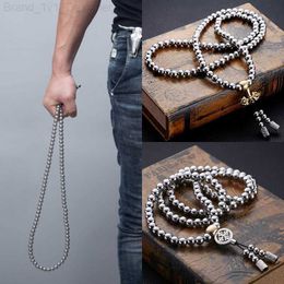 Strands Strings Tactical 10MM Steel Chain Buddha Beads Self Defense Hand Bracelet Necklace EDC Outdoor Tools Self Protection Survival L230806