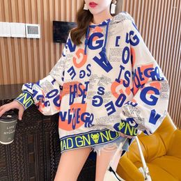 Women's Hoodies Women Autumn Hoodie Street Letter Graffiti Pullover Jacket Harajuku Fashion Sweatshirt Loose Oversized Fall Clothes For