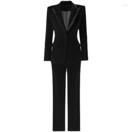 Women's Two Piece Pants Top Quality Women Suit Velvet Black Blazer And Set Single Button For Slim Fit Formal 2 Pieces Sets Wedding