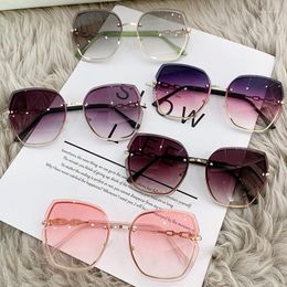 Sunglasses Rimless Diamond For Women Metal Trimming Grey Pink Gradient Sun Glasses Ladies Fashion Eyewear