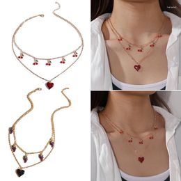 Pendant Necklaces Heart Neckchain Double Layer Necklace Cherry/Grape Charm Neckwear Fashionable Unique Neck Jewellery For Women