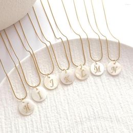 Pendant Necklaces Natural Shell Pearl Beads Mother Of Round Alphabet 26 Letters Pendent Initial Necklace