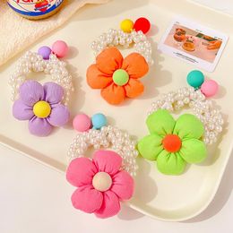 Hair Accessories Children Cute Colours Pearl Flower Crown Elastic Bands Girls Lovely Sweet Scrunchies Rubber Kids