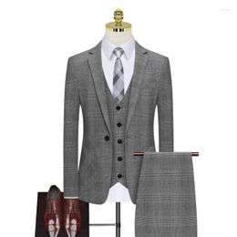 Men's Suits 2023High-quality Fashion Suit (suit Vest Trousers) Double Breasted Thousand Bird Plaid Casual Handsome Dress Three-piece Set