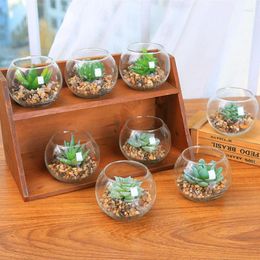 Decorative Flowers 2023 Creative Fashion Wedding Decoration Simulation Succulent Potted Plants Glass Basin Plant Artificial Bonsai 7 Types