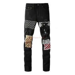 Designer Clothing Amires Jeans Denim Pants Amies Fashion Brand Black Cow Washes Water Breaks Holes Making Old Contrast Colour Patches344