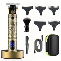 Professional Hair Cutting Machine: Low-Noise Cordless T-Blade Trimmer with Charging Base & Storage Box