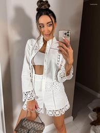 Women's Tracksuits XIKOM Women Shorts Sets Tops 2023 Summer Blouses Two Piece Set Clothing Crochet Spliced White Suit