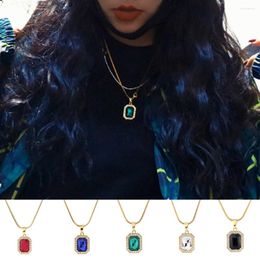 Pendant Necklaces Hip Hop Unisex Trendy Jewellery Iced Out Square Crystal Necklace Bling Rhinestone Chain For Rapper Drop